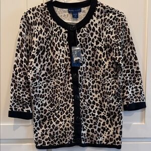 NWT Women Sz small Karen Scott button up animal print cardigan outlined in black